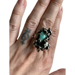 vintage sterling silver and turquoise brutalist style ring size 8 southwestern